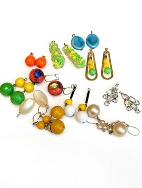 Colorful Vintage Earrings Lot 11 Pairs 1950s 60’s Dangle Costume Jewelry Lot